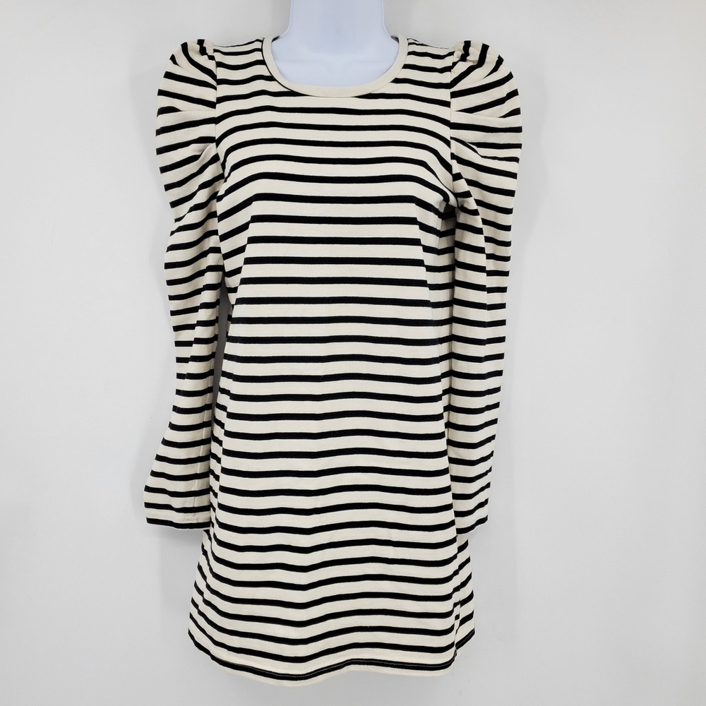 Rebecca Minkoff Talia Black Cream Striped Puff Sleeve Mini Dress XS Nautical